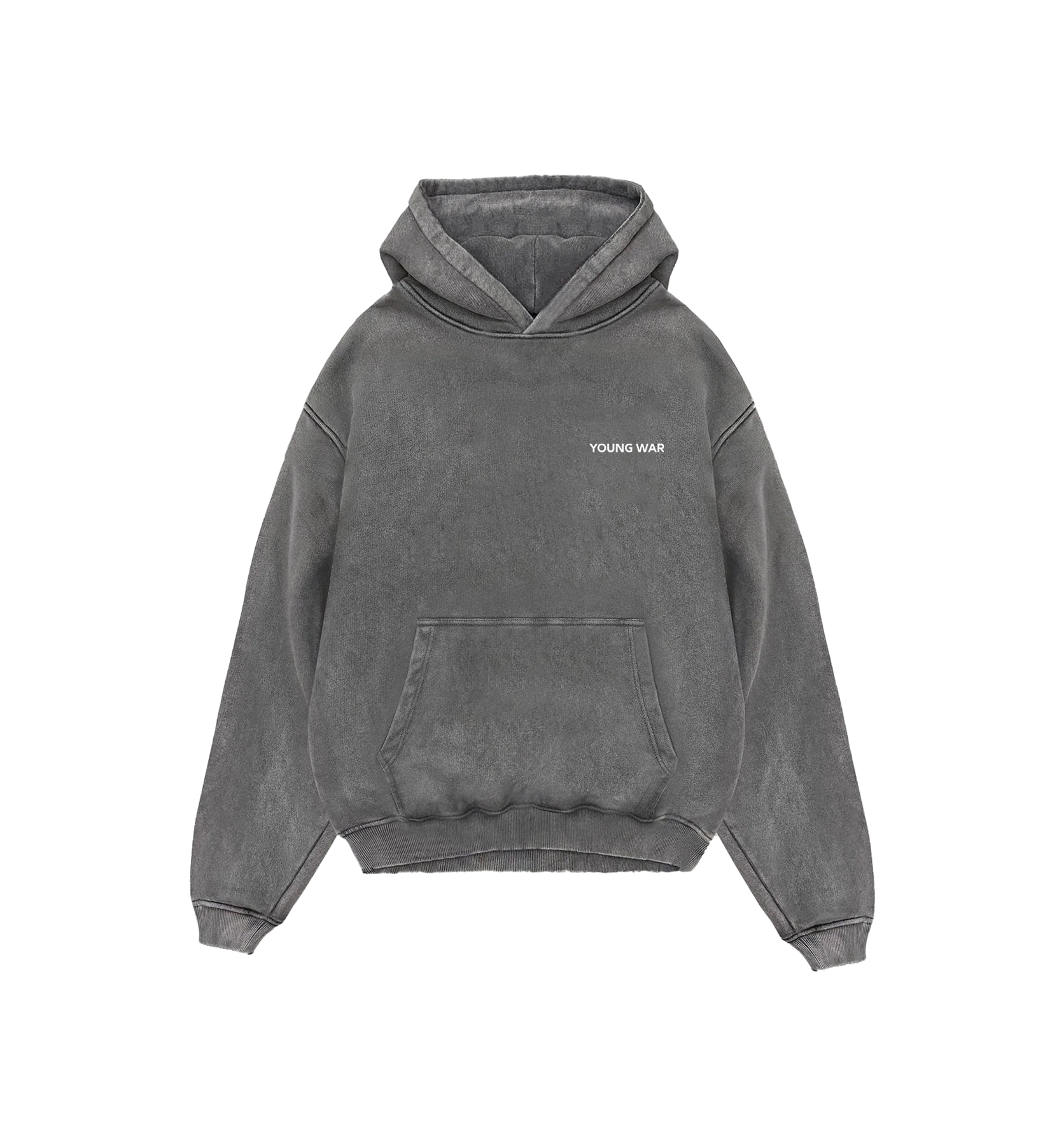 YW Mens Grey Hoodie Vintage Wash YOUNG WAR