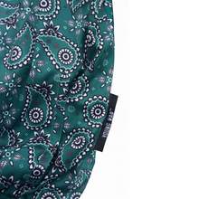 Load image into Gallery viewer, Paisley Crewneck YOUNG WAR Luxury Fashion Top Green with drawstrings Back View Large Print Logo Close up side tag