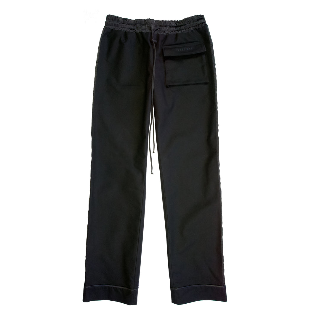 Mens black drawstring baggy casual luxury fashion mens trousers front view
